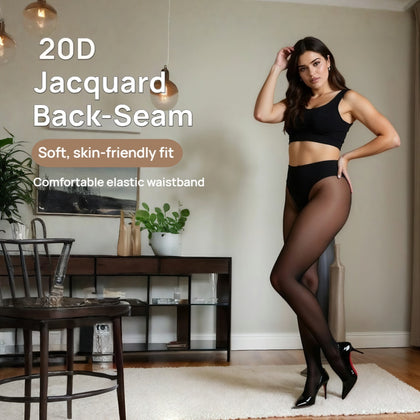 2-Pack Vintage Back Seam Sheer Tights | 20D Classic Black Line Pantyhose | Elegant High Stretch Seamed Stockings for Work & Date Night