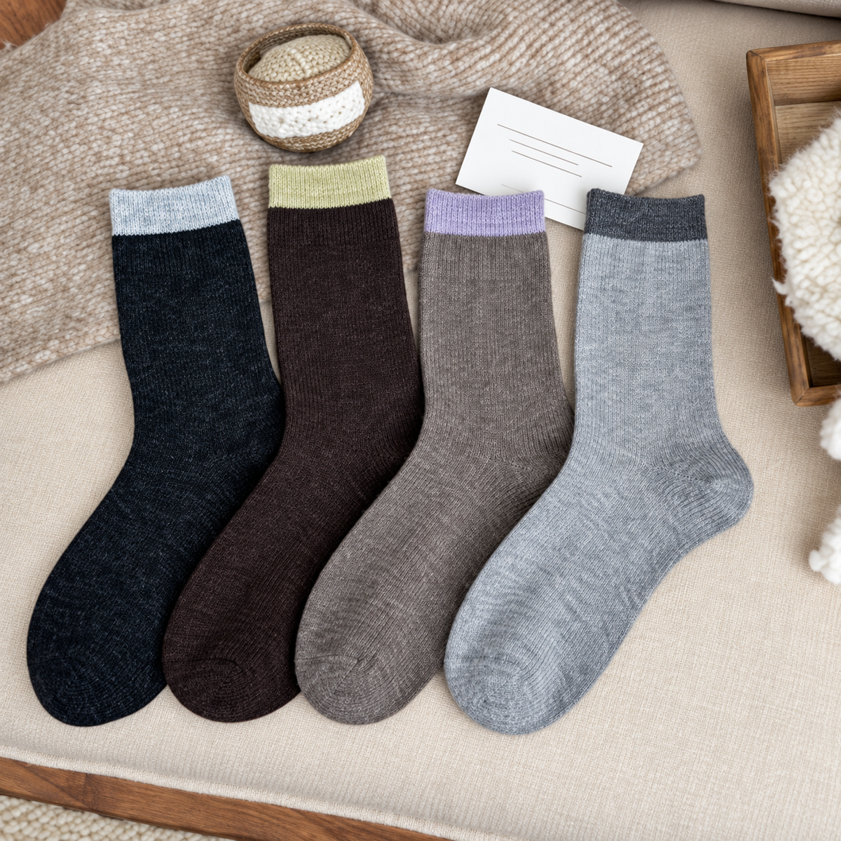 Contrast-Cuff Minimal Crew Socks