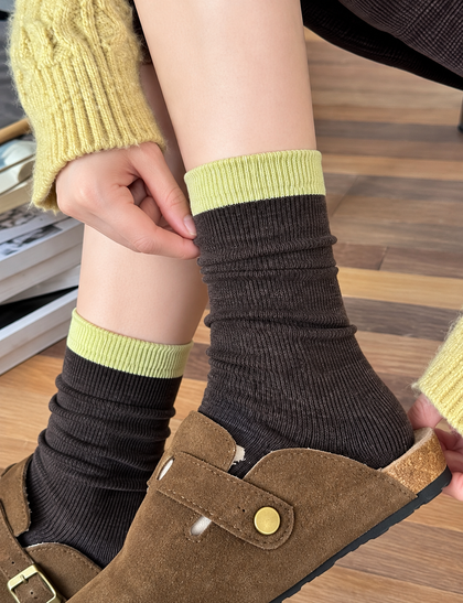 Contrast-Cuff Minimal Crew Socks