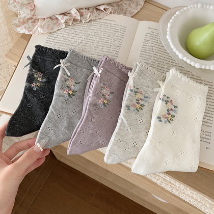 Delicate Embroidered Pointelle Socks