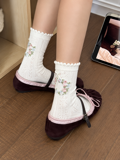 Delicate Embroidered Pointelle Socks
