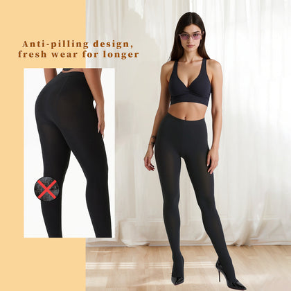 2-Pack Women’s 400D Brushed Fleece Tights – Thick & Cozy, Stretchy Footed Pantyhose for Winter, Work, Casual & Everyday Wear, Black L/XL