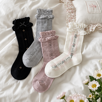 Ruffle Pointelle Crew Socks