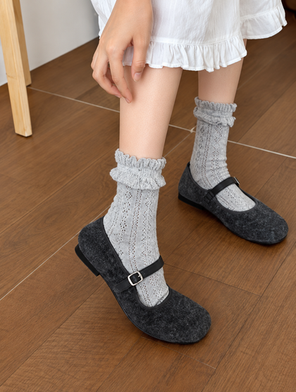 Ruffle Pointelle Crew Socks